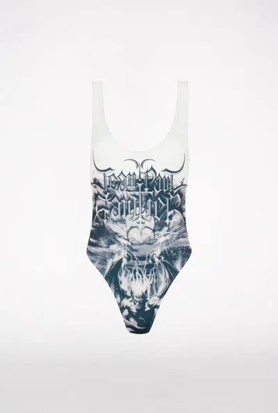 Jean Paul Gaultier Women Printed "diablo" Swimsuit In 0100 White/black