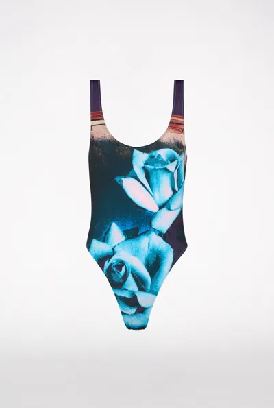 Jean Paul Gaultier Women Printed "roses" Swimsuit In 275020 Purple/blue/palepink