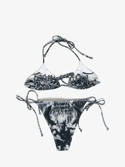 Jean Paul Gaultier Women Set Printed "diablo" Bikini In 0100 White/black