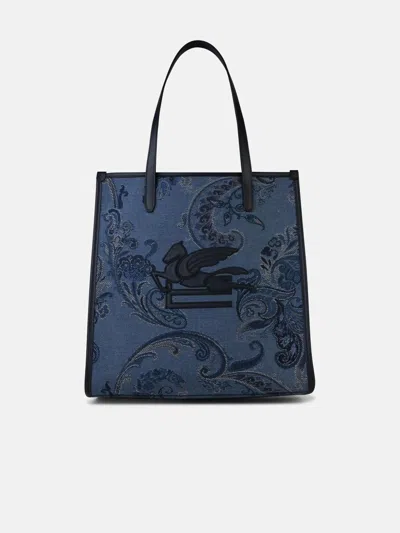 Etro 'shopping Love Trotte' Blue 'jacquard' Bag