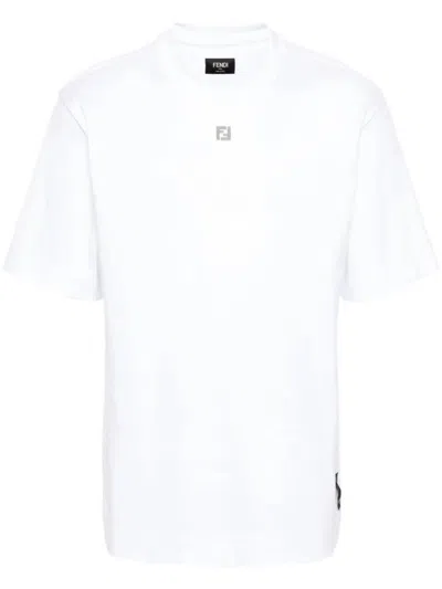 Fendi Ff-plaque Cotton T-shirt In White
