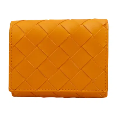 Bottega Veneta Intrecciato Orange Leather Wallet  () In Animal Print