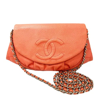 Pre-owned Chanel Half Moon Pink Leather Shoulder Bag ()