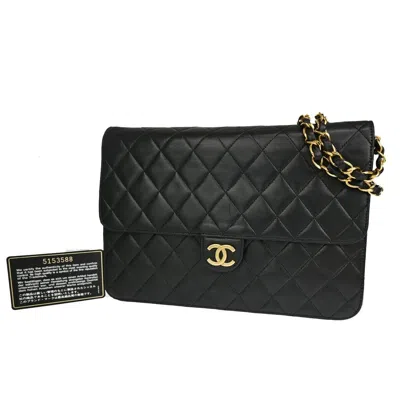 Pre-owned Chanel Wallet On Chain Black Leather Clutch Bag ()