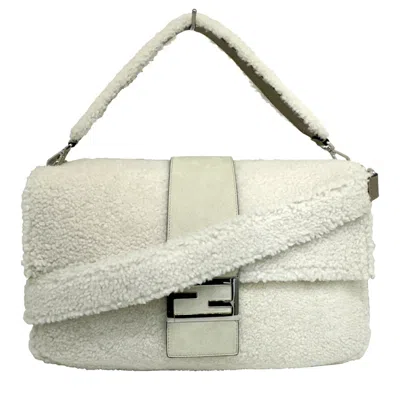 Fendi Baguette White Wool Shoulder Bag ()