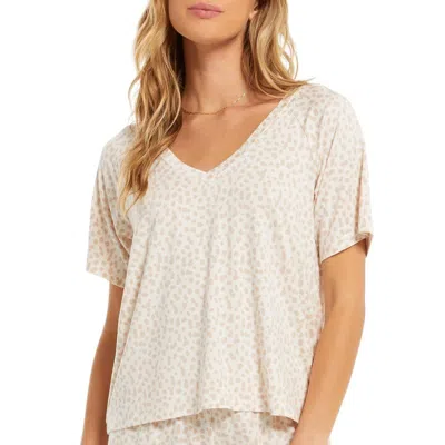 Z Supply Lay Low Leopard V-neck Top In White Sand