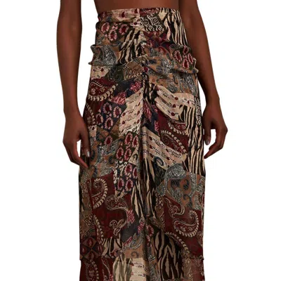 Veronica Beard Sira Patchwork-print Skirt In Multi In Brown