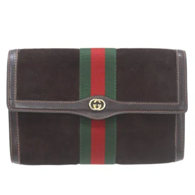 Gucci Cosmetic Pouch Brown Suede Clutch Bag () In Black