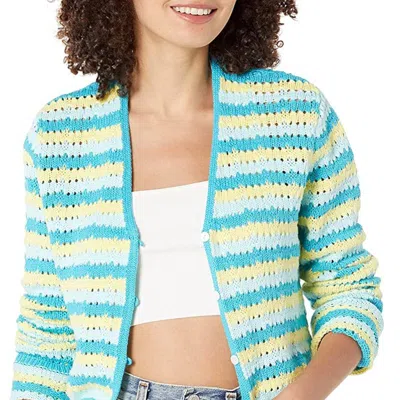 Nia Crop Crochet Cardigan In Aqua In Blue