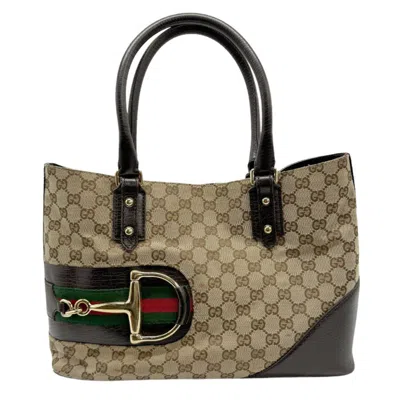 Gucci Horsebit Brown Canvas Shoulder Bag ()
