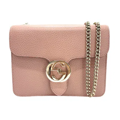 Gucci Interlocking Buckle Pink Leather Shoulder Bag ()
