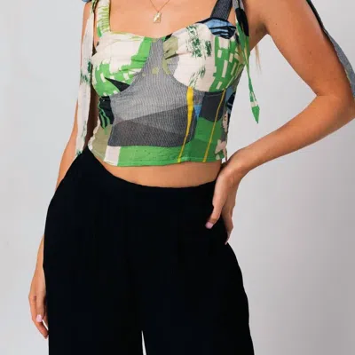 Le Lis Strap Detail Top In Green-white