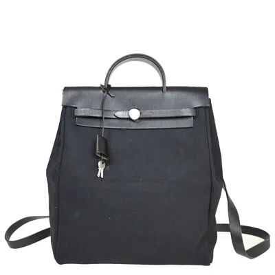 Hermes Hermès Herbag Black Canvas Backpack Bag () In Pattern