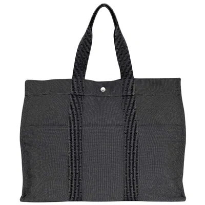Hermes Hermès Herline Grey Canvas Tote Bag () In Black