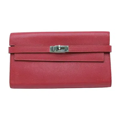 Hermes Hermès Kelly Burgundy Leather Wallet  () In Pink