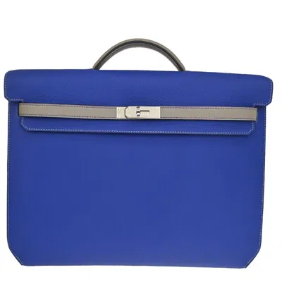 Hermes Hermès Kelly Depeche 38 Blue Leather Briefcase Bag ()