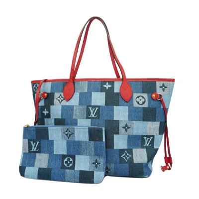 Pre-owned Louis Vuitton Neverfull Mm Blue Denim - Jeans Tote Bag ()