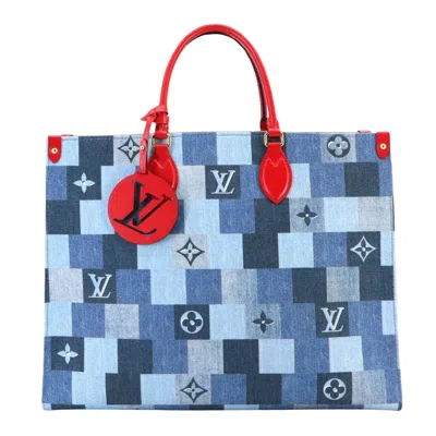 Pre-owned Louis Vuitton Onthego Gm Blue Denim - Jeans Tote Bag ()