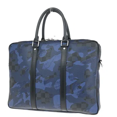 Pre-owned Louis Vuitton Porte Documents Voyage Blue Canvas Backpack Bag ()