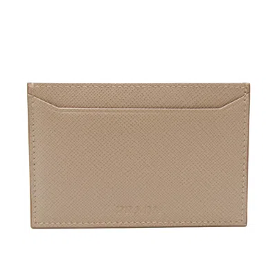 Prada Card Holder Leather Wallet () In Beige