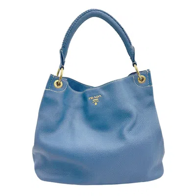 Prada Vitello Leather Shopper Bag () In Blue