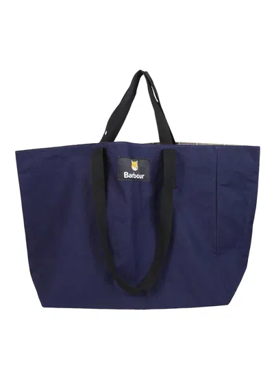 Barbour Logo-patch Cotton Tote Bag In Blue