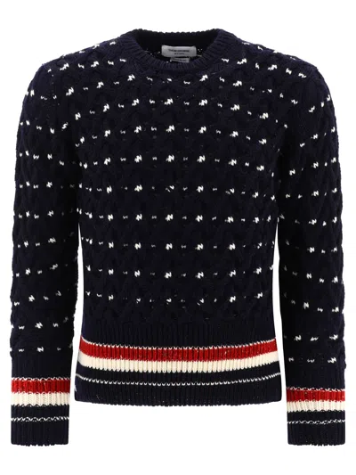Thom Browne "rwb" Cable-knit Sweater In Navy