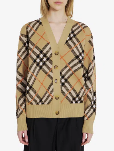 Burberry Cardigan In Check Wool In Brown