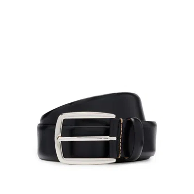 Hugo Boss Italian-leather Belt With Contrast Stitching In Black
