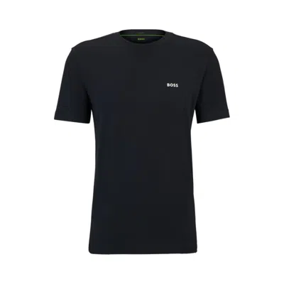 Hugo Boss Stretch-cotton Regular-fit T-shirt With Contrast Logo In Dark Blue 402