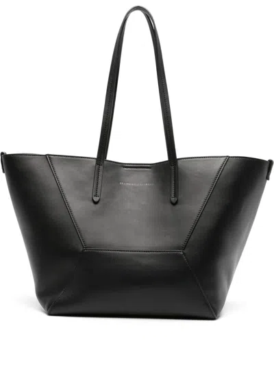 Brunello Cucinelli Leather Tote Handbag In Black