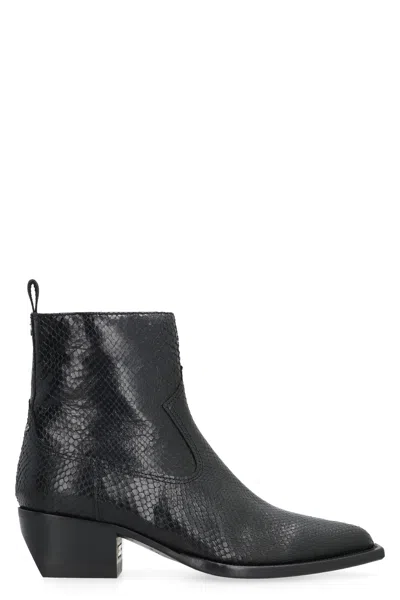 Golden Goose Debbie Texan Ankle Boots In Black Leather