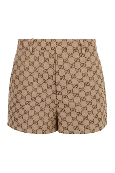 Gucci Gg Canvas Shorts In Tan