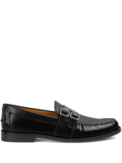 Gucci Gg-canvas Buckle Loafers In Black