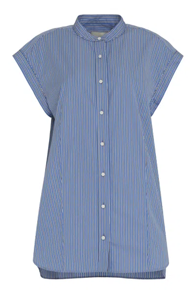 Isabel Marant Women's Striped Cotton Shirt With Asymmetric Hem In Light Blue