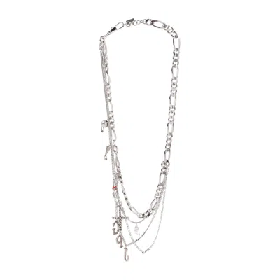 Jean Paul Gaultier Stylish Metallic Chain And Charm Necklace In Silver