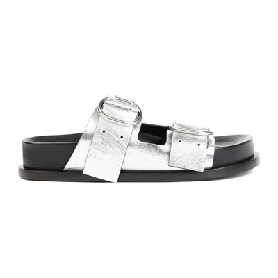 Jil Sander Double-strap Metallic-leather Sandals In Silver