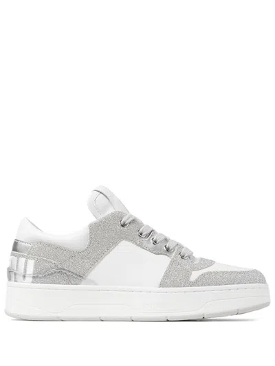 Jimmy Choo Gray Florent Lace-up Women's Sneakers Featuring Glitter Detailing And Color-block Design In Grey