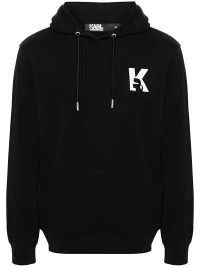 Karl Lagerfeld Rubberised-logo Hoodie In Black