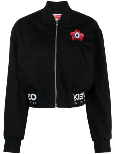 Kenzo Target Cropped Bomber Jacket In Denim In Black