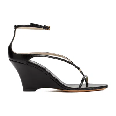 Khaite Marion Leather Thong Wedge Sandals In Black