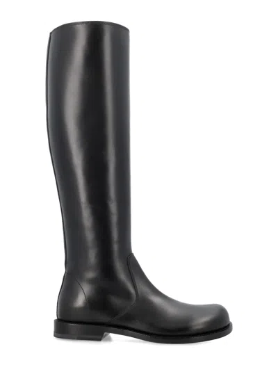 Loewe Terra Leather Tall Zip Boots In Black