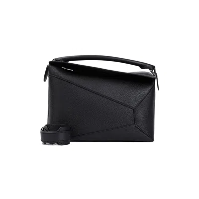 Loewe Puzzle Logo-debossed Leather Messenger Bag In Black