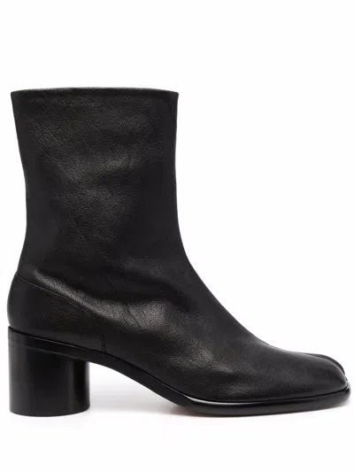 Maison Margiela Split Toe Ankle Boots In Camel Leather For Men In Black