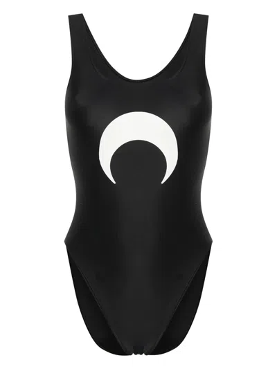 Marine Serre Crescent-moon-print Swimsuit In Black