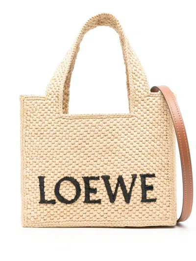 Loewe Font Small Raffia Tote Bag In Beige