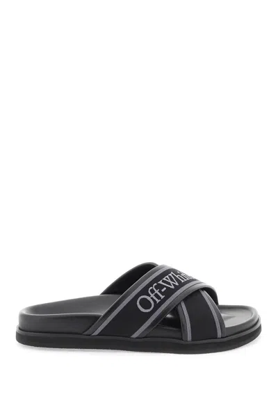 Off-white Cloud Logo-embroidered Slides In Black