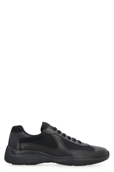 Prada Leather Lace-up Sneakers In Black