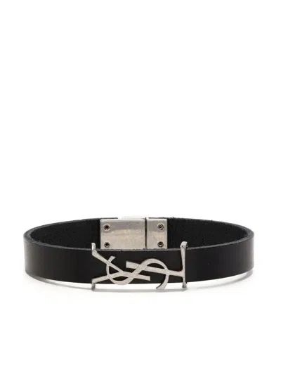 Saint Laurent Black Opyum Leather Bracelet