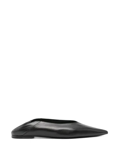 Saint Laurent 5mm Carolyn Leather Slippers In Black